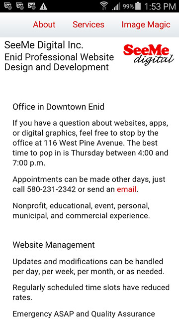 SeeMe Digital website screen shot mobile Samsung Galaxy S5 1080 pixels wide